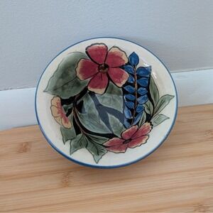 Handmade Studio Art Pottery Bowl 2014 Signed Floral 6" Diameter Multi Keys Coins